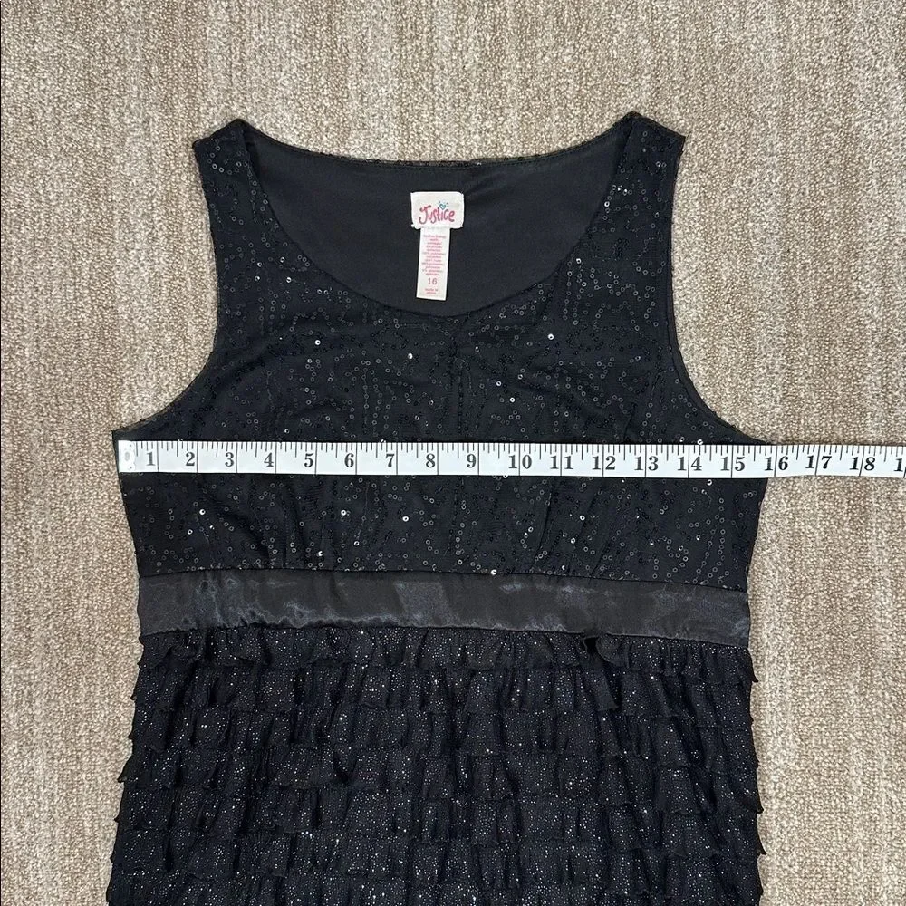 Justice Black Sequin Sparkle Tier Ruffle Party Holiday Sleeveless Dress Girls 16